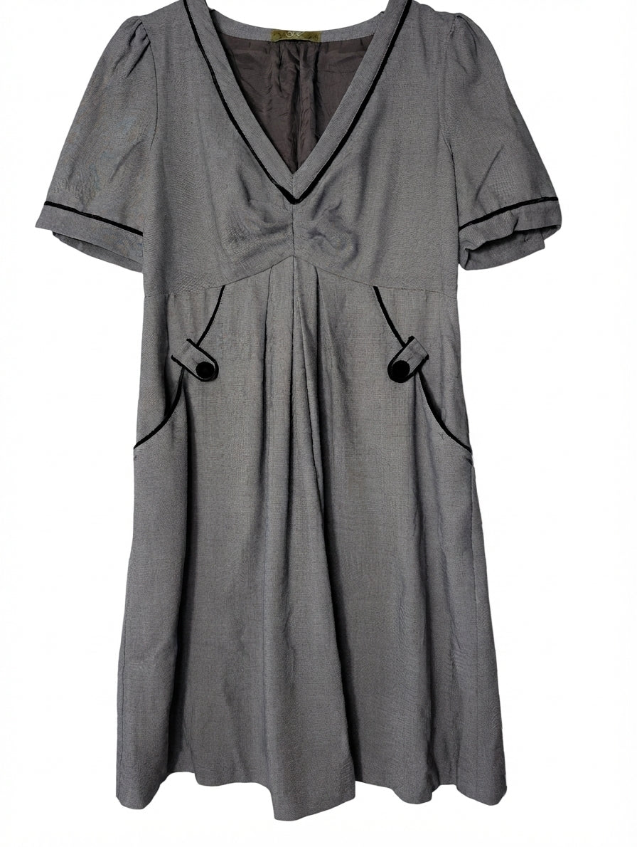 KATHERINE London V-Neck Dress Grey Houndstooth Size 12 - Image 1