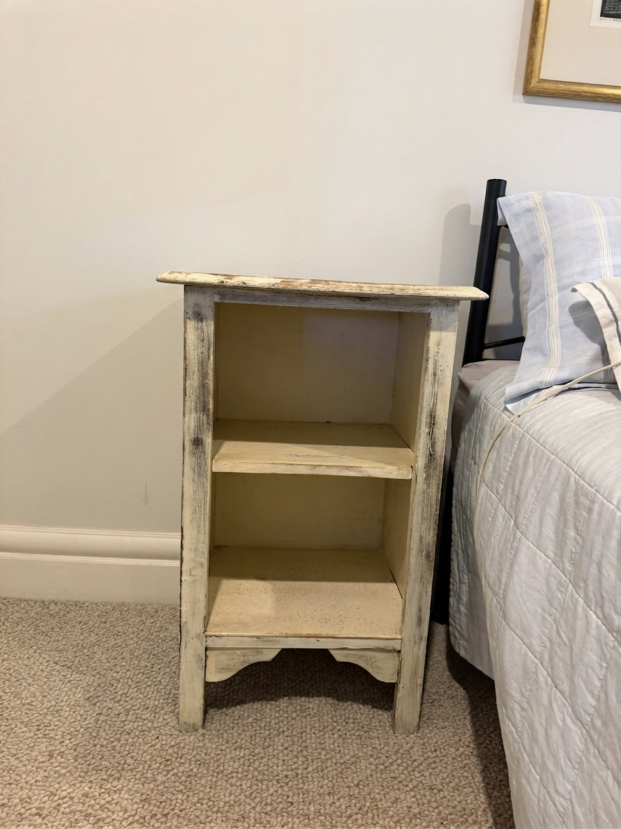 Farmhouse Open Nightstand - Rustic Distressed White Bedside Table
