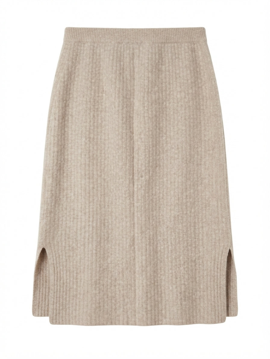 Assembly Label Ribbed Knit Midi Skirt Beige Wool Cashmere Size 14 - Image 1
