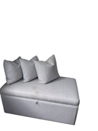 Custom Upholstered Storage Ottoman Bench - Blue & White Stripe - Image 2