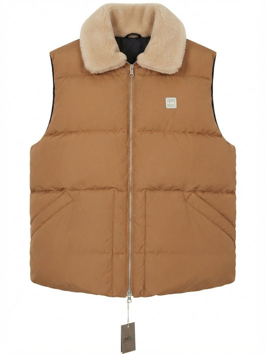 A.P.C. Reversible Puffer Vest with Shearling Collar Beige/Black XL - Image 1