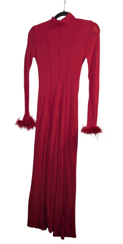 Runaway The Label Feather Trim Maxi Dress Red Size S - Image 1