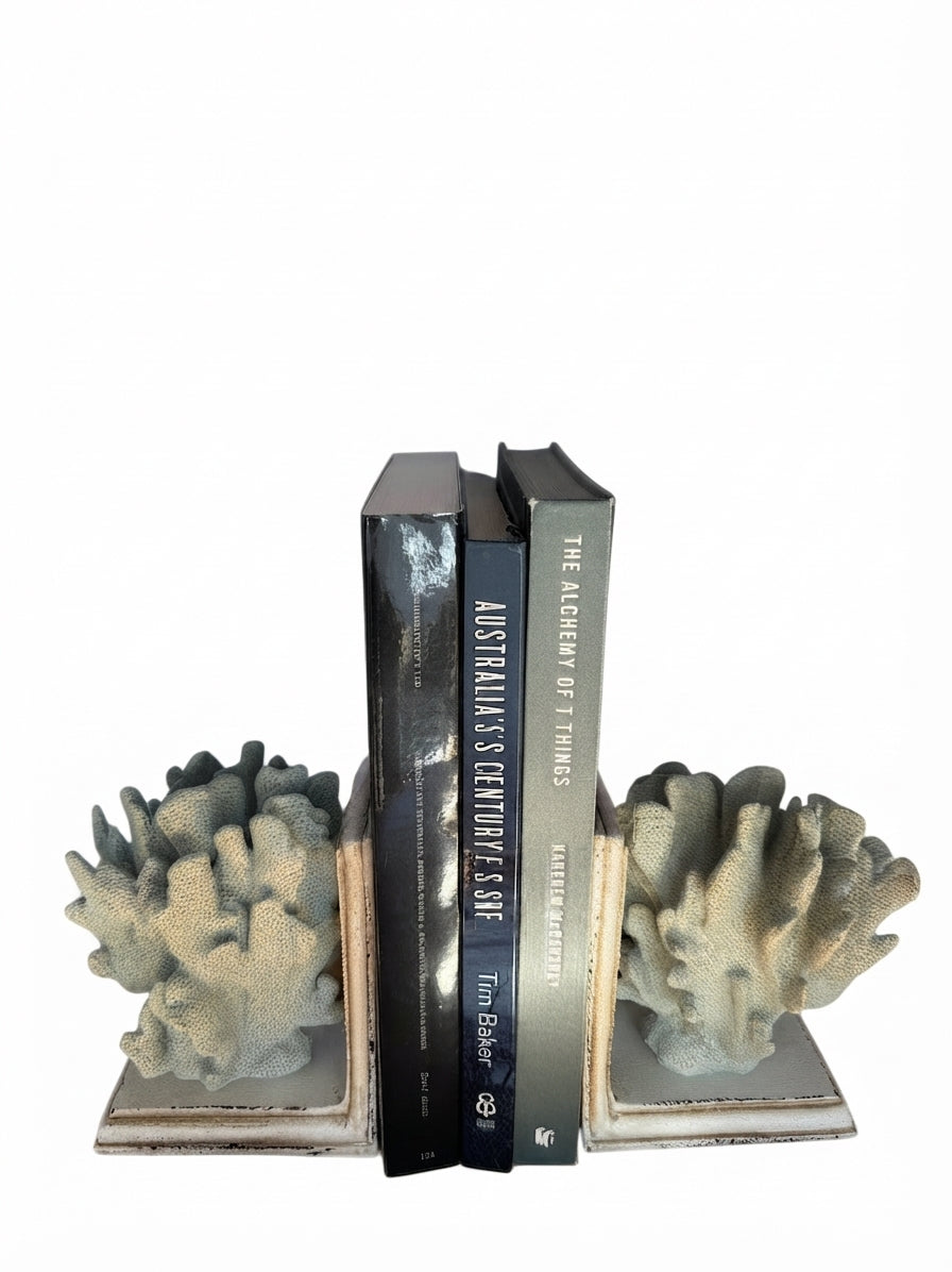 Bookends Coral Style Decorative Pair Coastal Hamptons Shelf Decor White