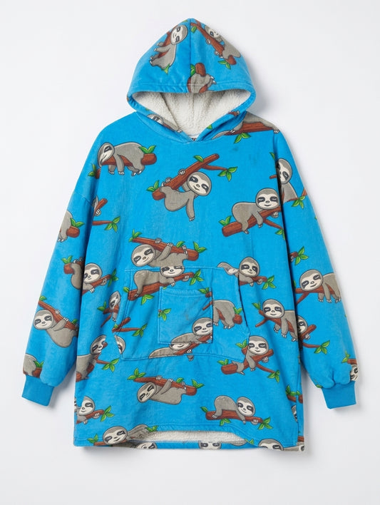 Oodie Kids Wearable Blanket Hoodie Sloth Print One Size - Image 1