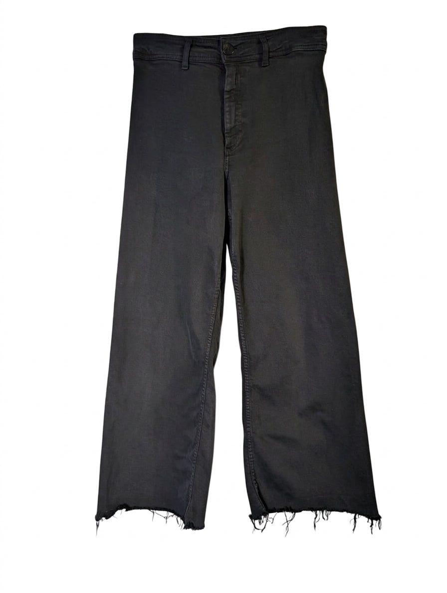 Zara Wide Leg Fray Hem Jeans Black Women's US 8