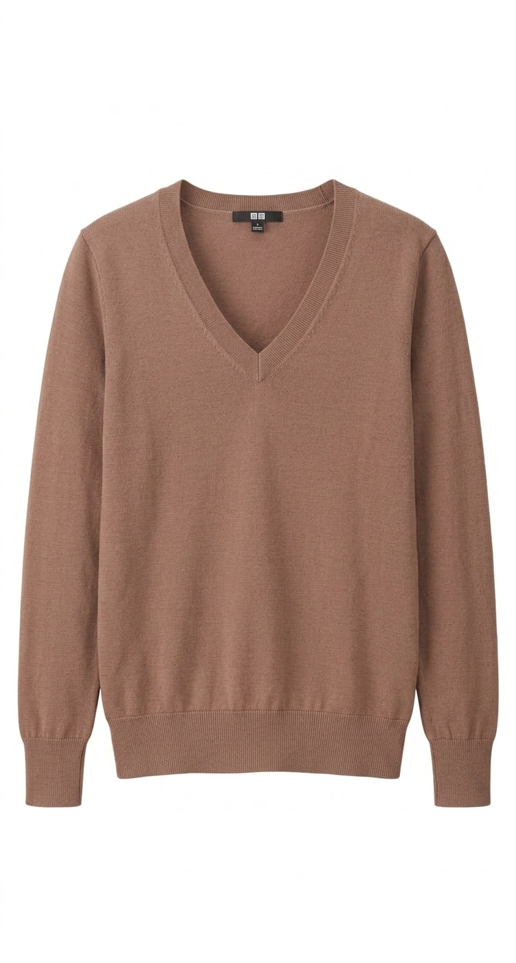 Uniqlo Extra Fine Merino Wool V-Neck Sweater - Beige Women's Size S - Image 1