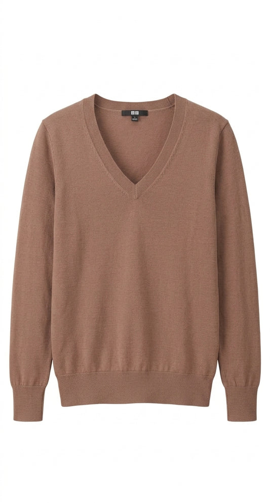 Uniqlo Extra Fine Merino Wool V-Neck Sweater - Beige Women's Size S - Image 1