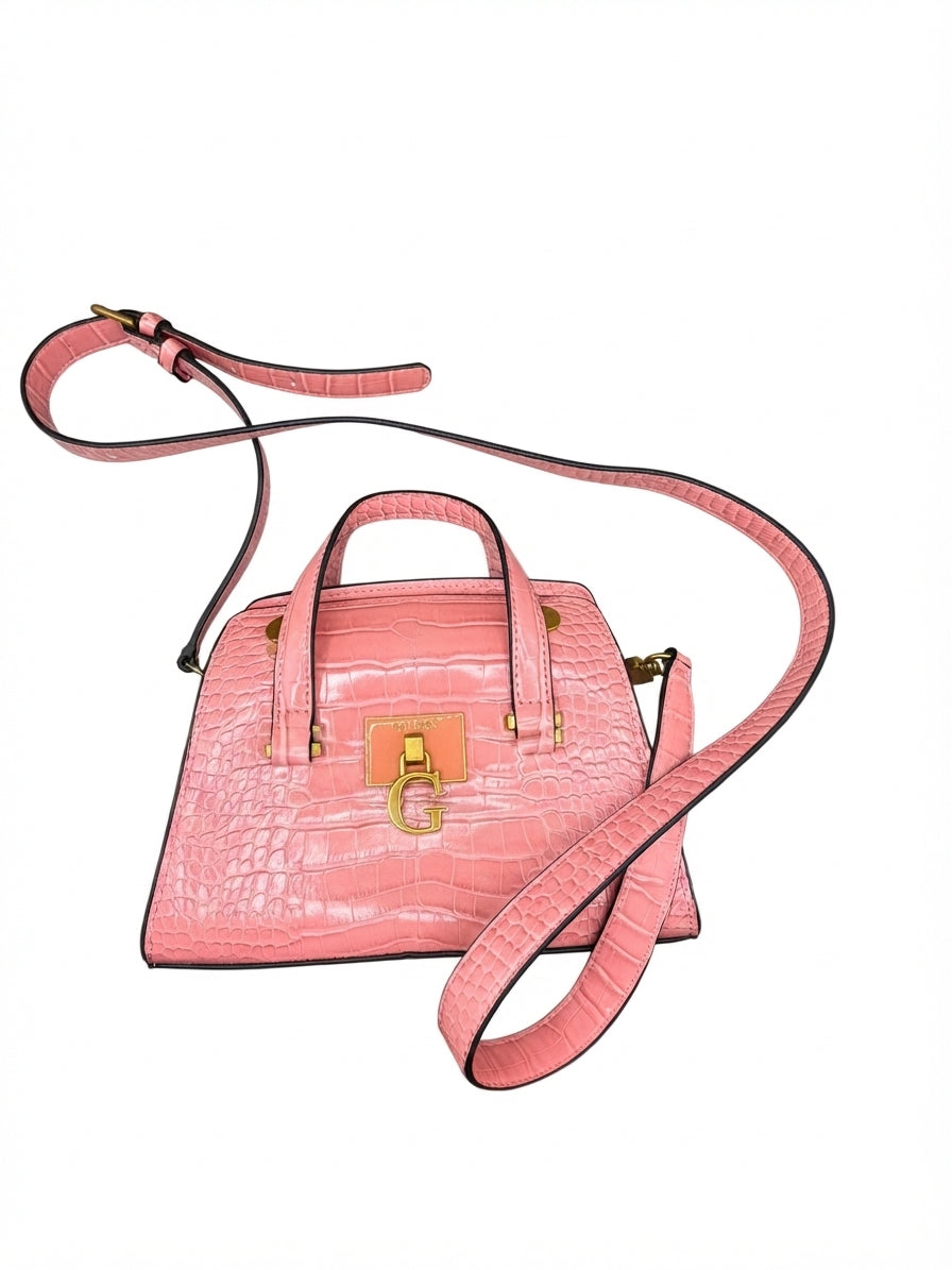 Guess Croc-Embossed Satchel Pink Small