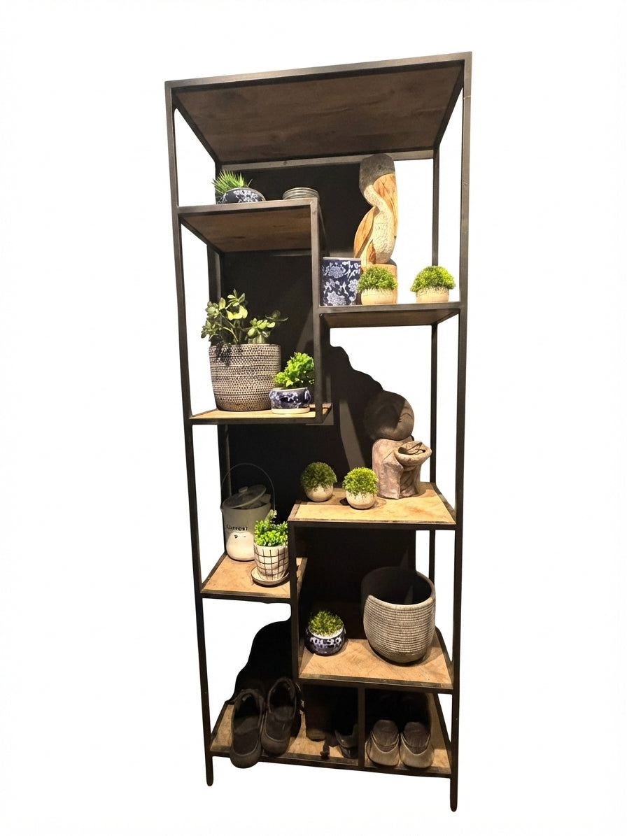 Coco Republic Industrial Display Shelving Unit Asymmetrical Metal and Wood