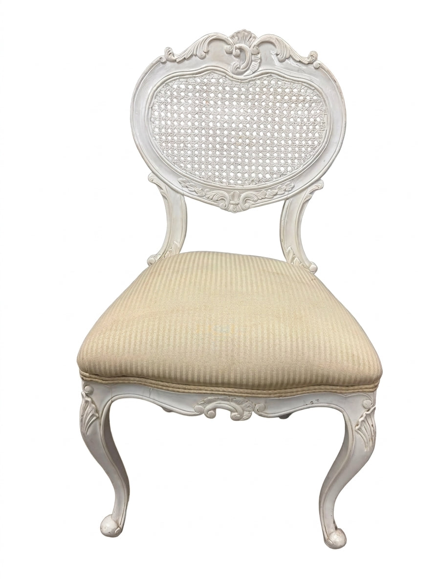 French Provincial Style Cane Back Dining Chair White Distressed - Image 1
