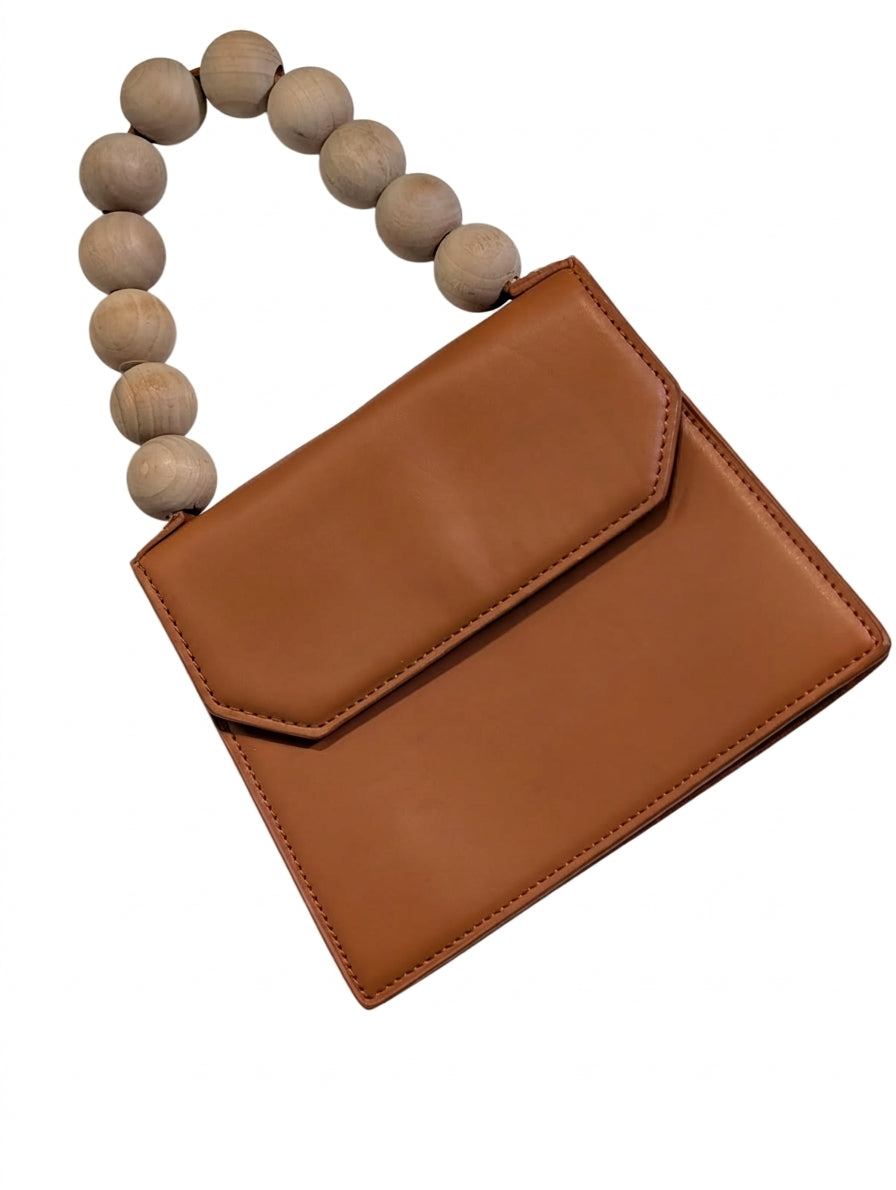 Topshop Wooden Bead Handle Clutch Bag Tan - Image 1