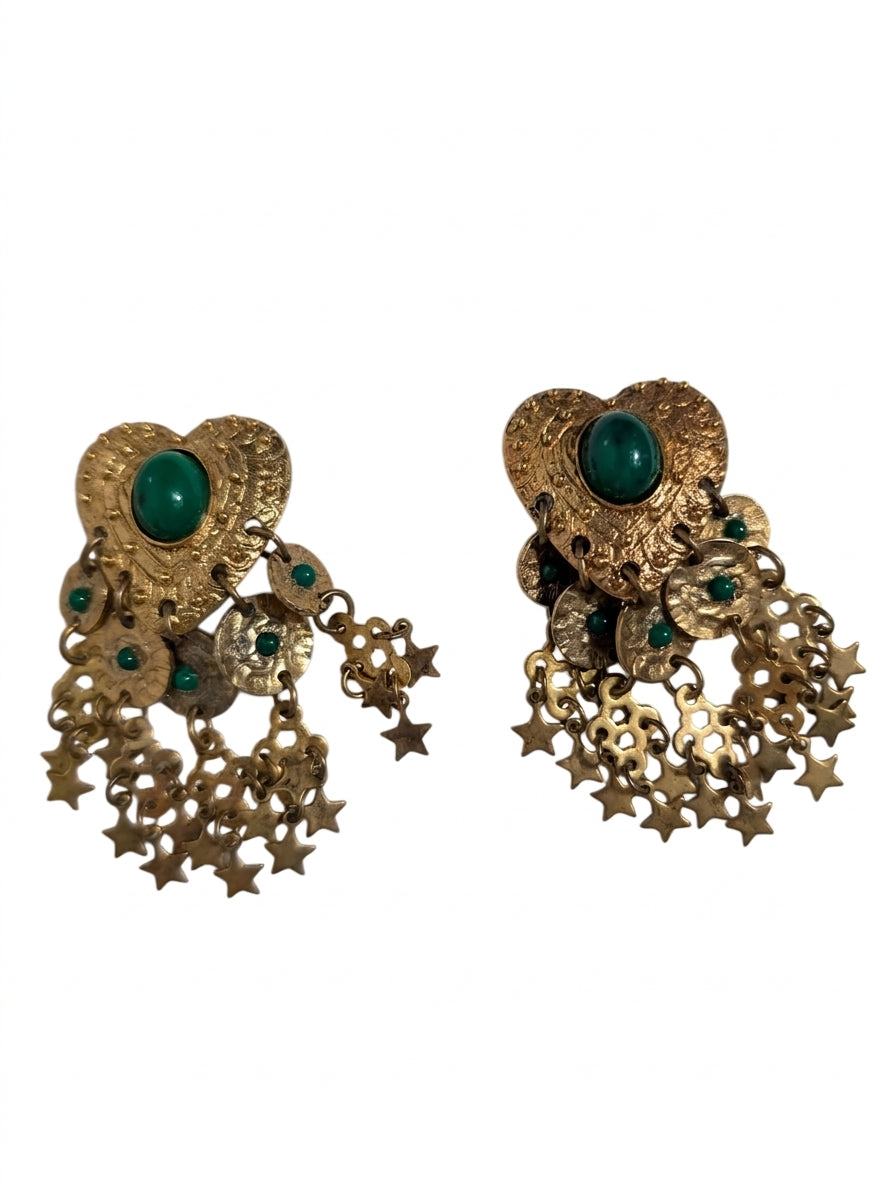 Christian Lacroix Vintage Heart and Star Dangle Clip-On Earrings Gold-Tone - Image 1
