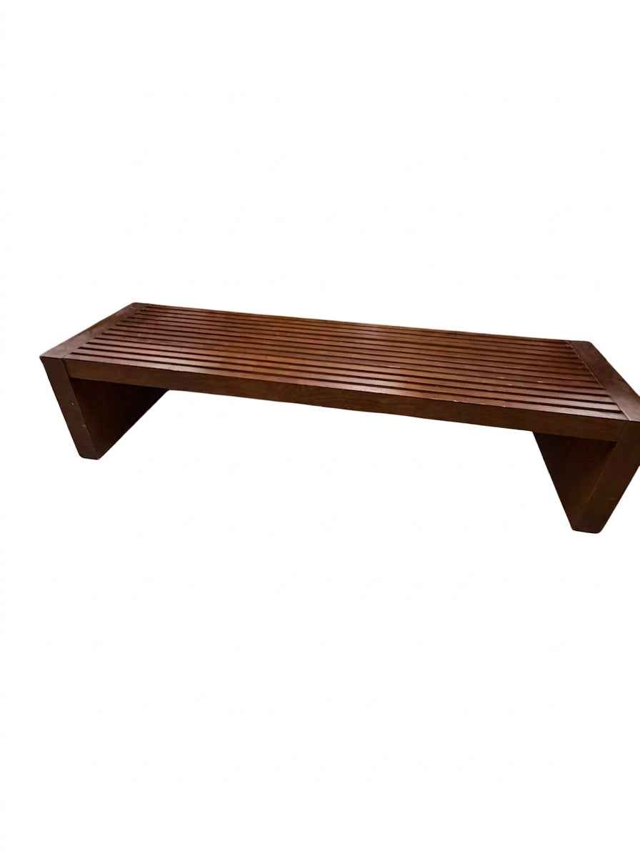 Pair of George Nelson Style Slatted Platform Bench Brown 130cm - Image 1