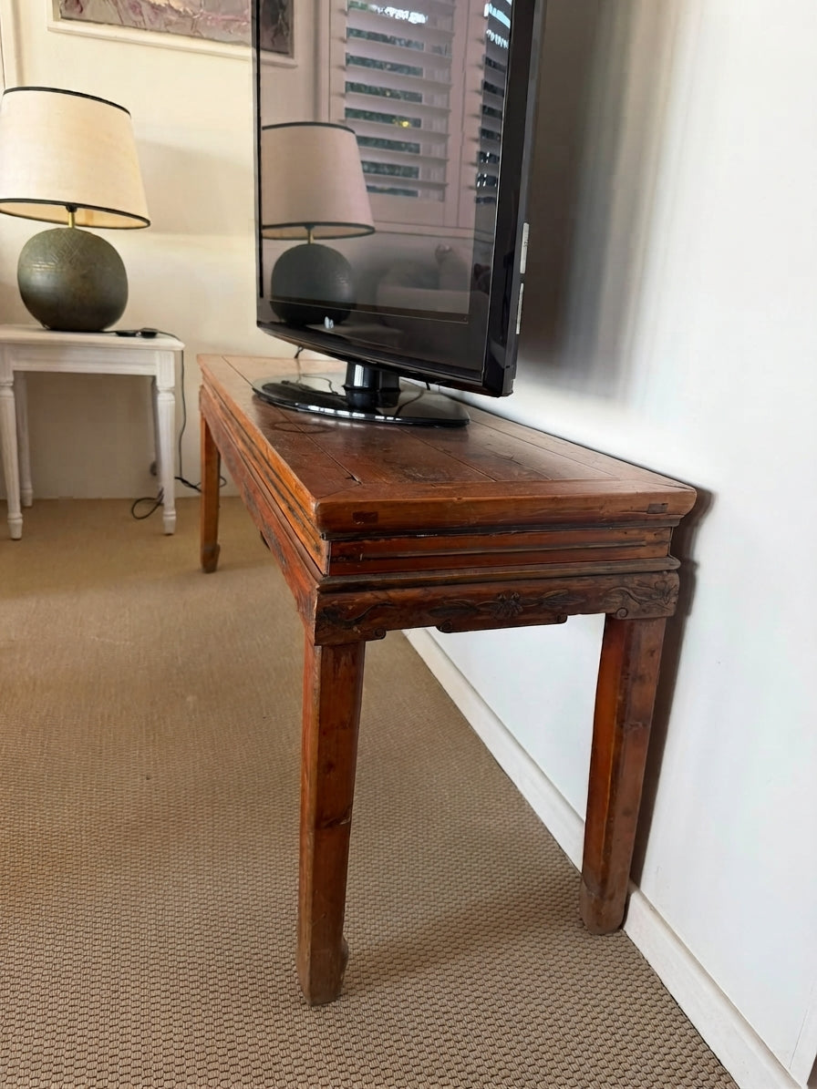 Antique Chinese Elm Wood Altar Console Table Brown - Image 1