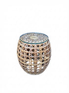 Rattan Side Table Glass Top Boho Wicker Stool Coastal Hamptons Bedside - Image 1
