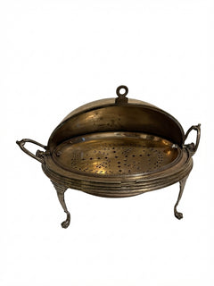 Antique Silver Plated Revolving Breakfast Dish Dome Food Warmer - Image 1