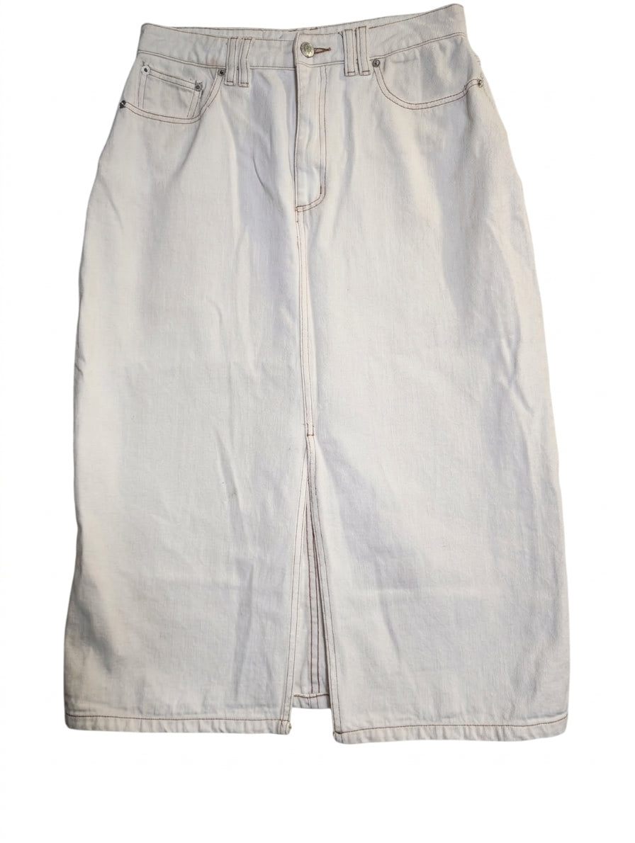 Elka Collective Denim Midi Skirt Off-White Front Slit