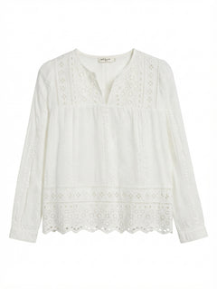 Indi & Cold Eyelet Lace Long Sleeve Blouse White XS - Image 1