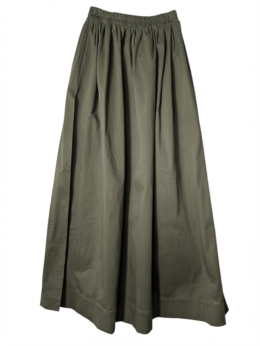 Piece of White Elastic Waist Maxi Skirt Olive Green One Size - Image 1