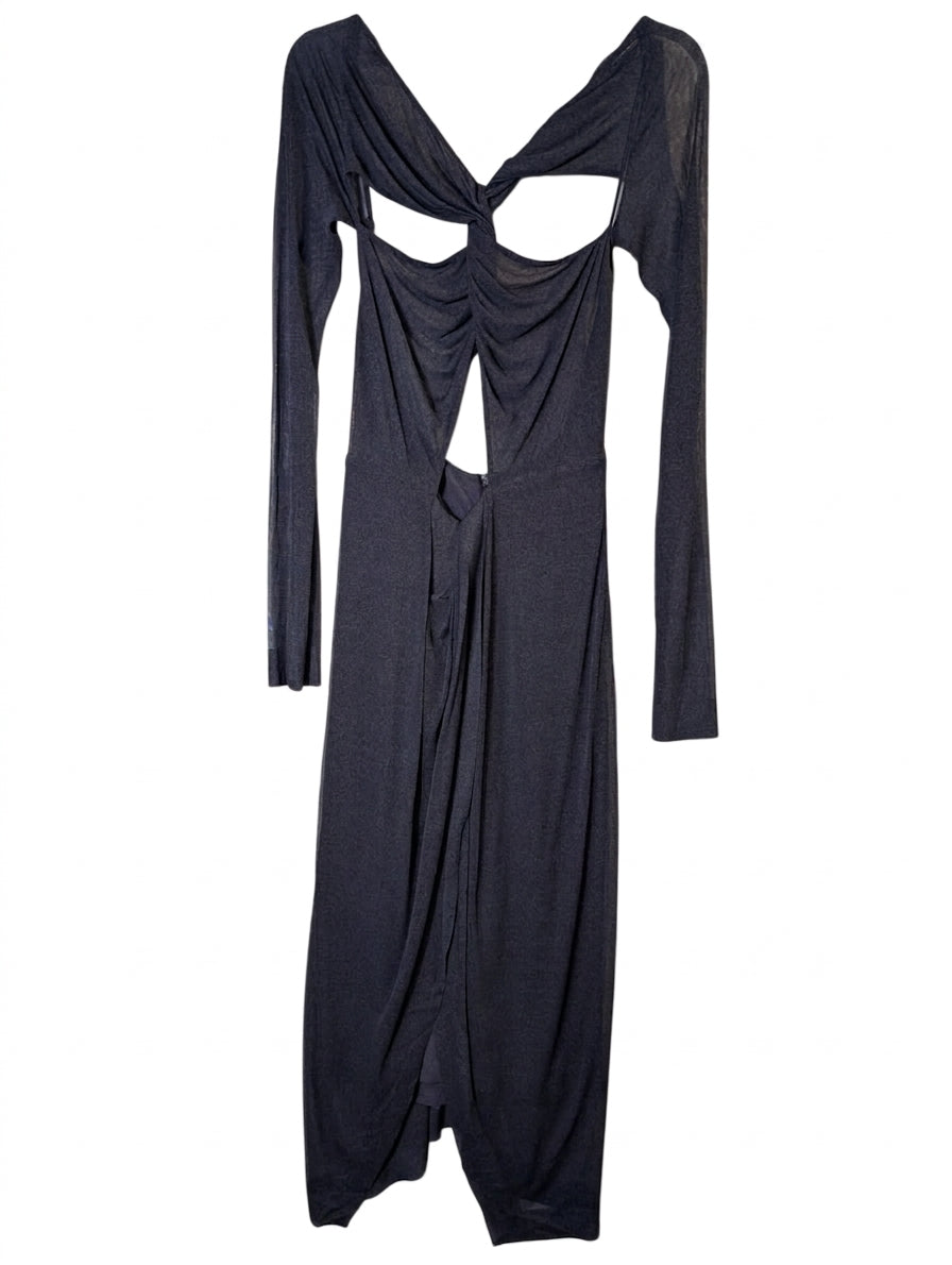 Dion Lee Mesh Ruched Cut-Out Long Sleeve Midi Dress Charcoal Grey AUS 8
