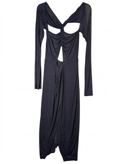 Dion Lee Mesh Ruched Cut-Out Long Sleeve Midi Dress Charcoal Grey AUS 8 - Image 1