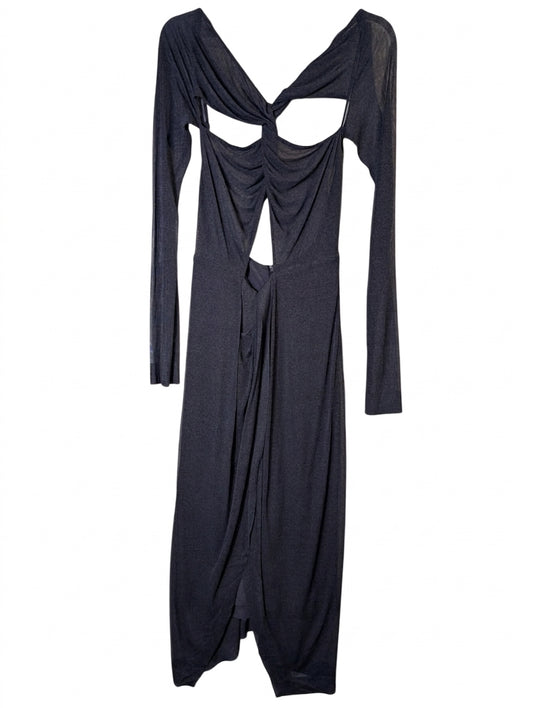 Dion Lee Mesh Ruched Cut-Out Long Sleeve Midi Dress Charcoal Grey AUS 8 - Image 1
