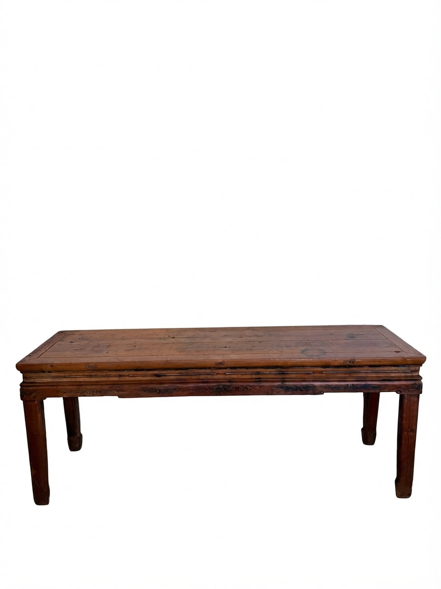 Antique Chinese Elm Wood Altar Table Rustic Console Bench Hall Table - Image 1