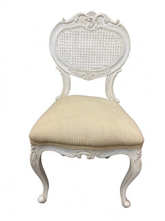 French Provincial Style Cane Back Dining Chair White Distressed - Image 1