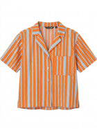 Uniqlo x Marimekko Striped Open Collar Shirt Orange Light Blue Women's M - Image 1