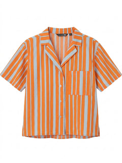 Uniqlo x Marimekko Striped Open Collar Shirt Orange Light Blue Women's M - Image 1