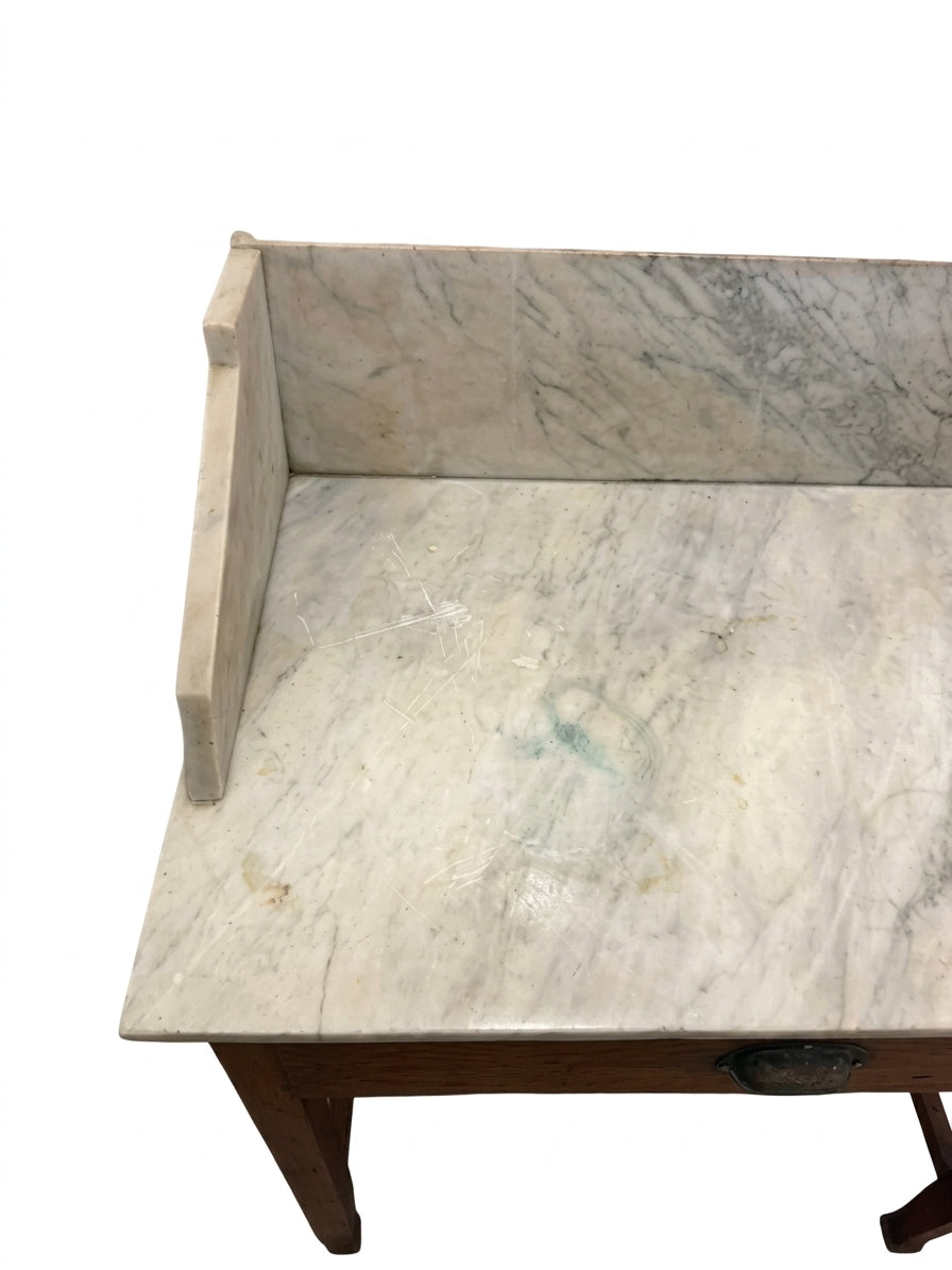 Antique Timber Washstand with Marble Top and Mirror - Image 2