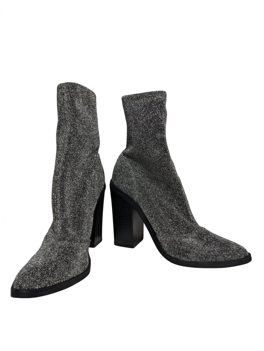 Steve Madden Edit Sock Booties Silver Glitter Size 37 - Image 1