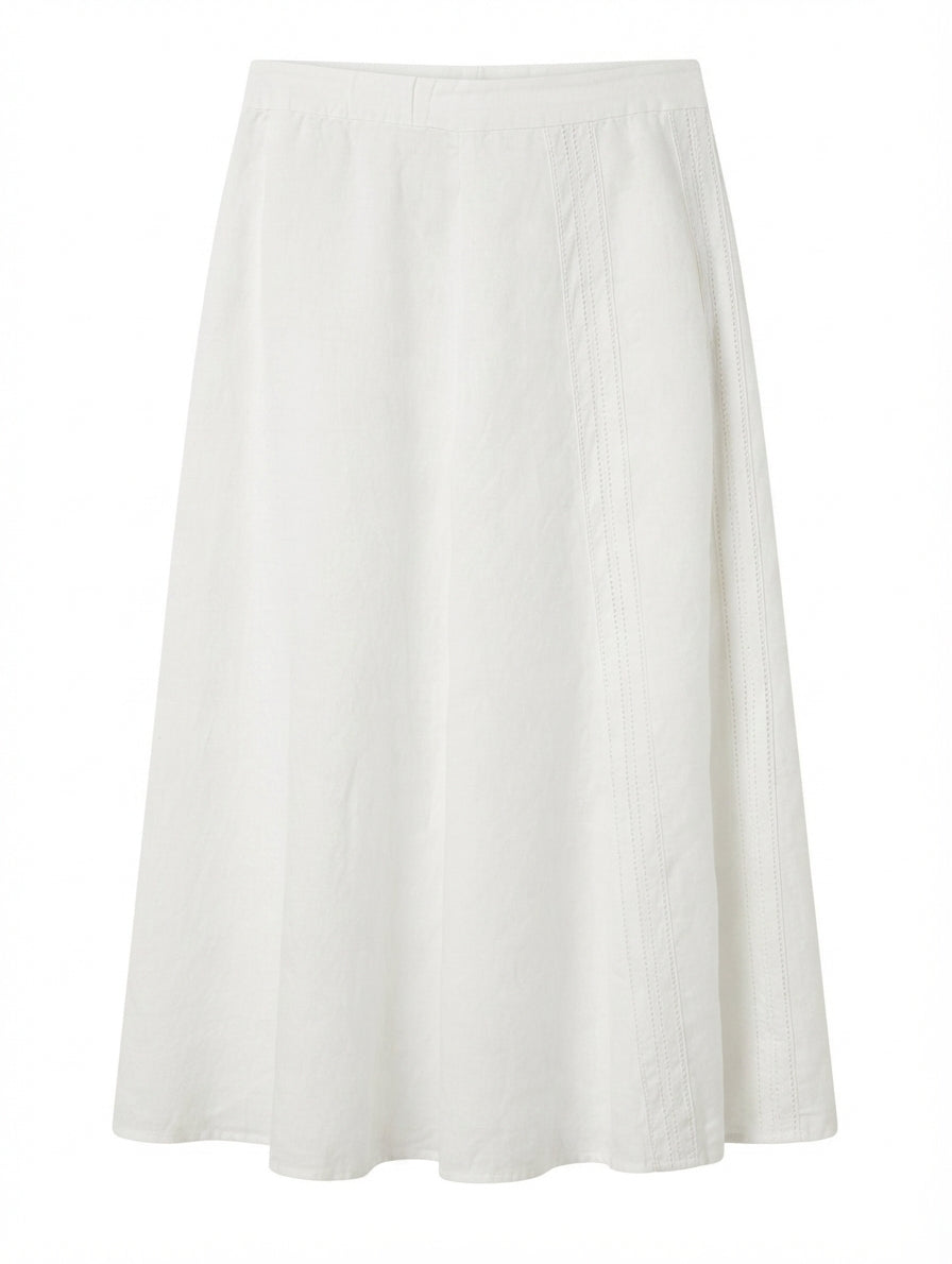 White Linen Midi Skirt with Eyelet Lace Detail EU 46 - Image 1