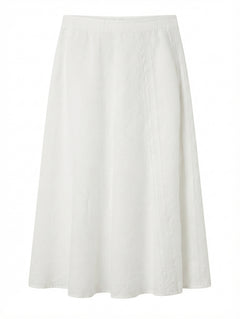 White Linen Midi Skirt with Eyelet Lace Detail EU 46 - Image 1