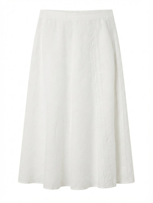 White Linen Midi Skirt with Eyelet Lace Detail EU 46 - Image 1