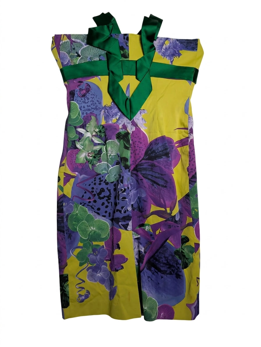 Karen Millen Floral Print Dress Satin Trim Women's UK 14 - Image 1