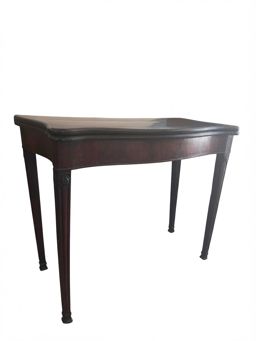 Antique Mahogany Serpentine Fold-Over Console Games Table - Image 1