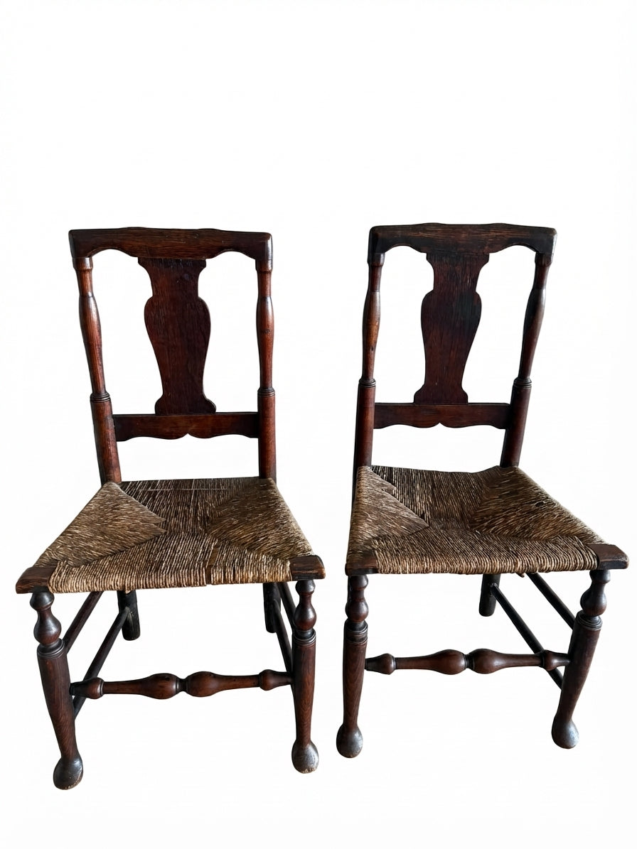 Antique English Oak Spindle Back Chairs Pair Dark Wood - Image 1