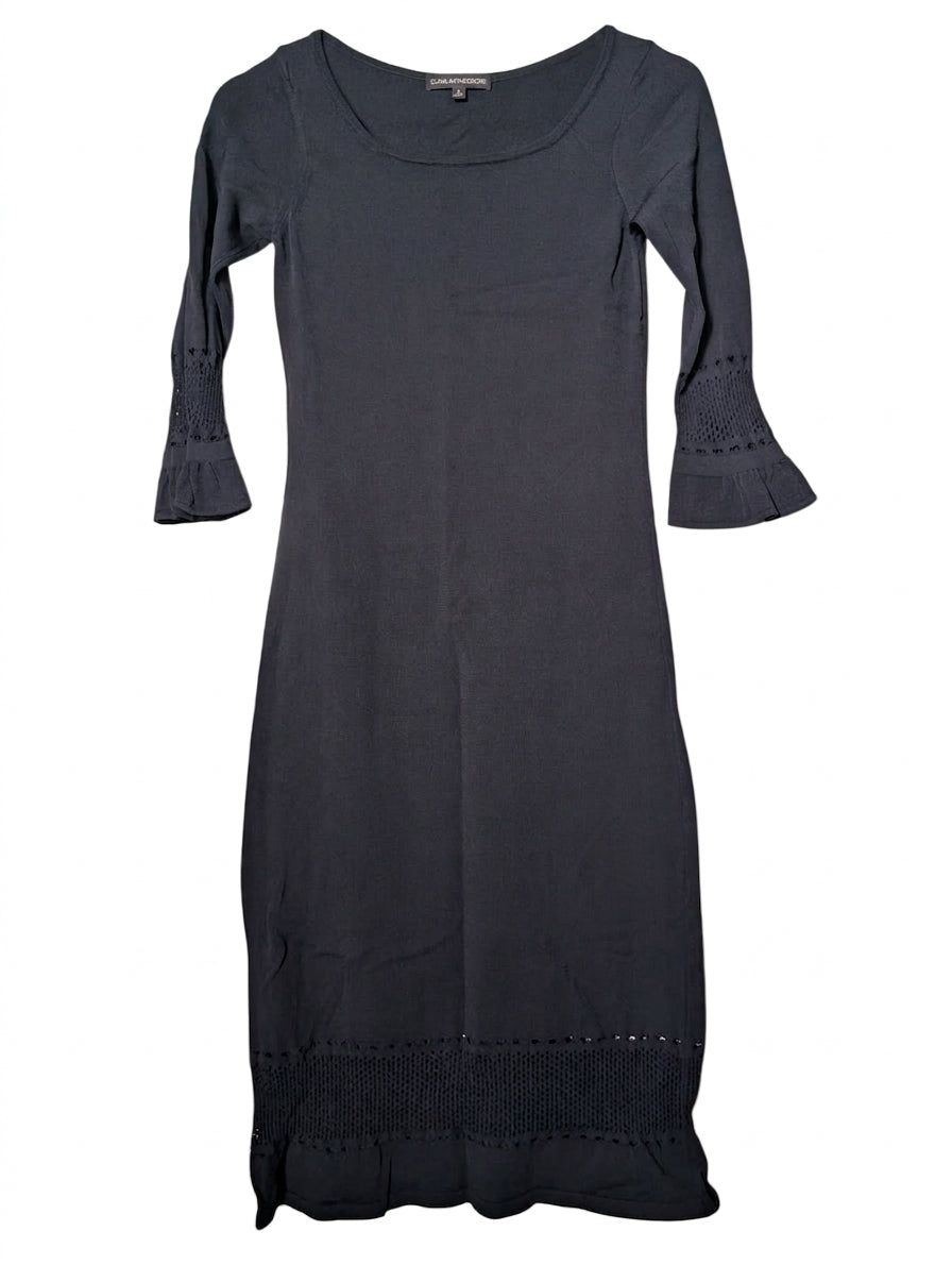 Scanlan Theodore Black Knit Dress - Crochet Detail Size M - Image 1