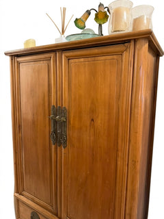 Vintage Asian-Style Wooden Armoire with Brass Hardware Brown - Image 1