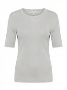 Witchery Silver Metallic Ribbed Knit Short Sleeve Top Size S - Image 1