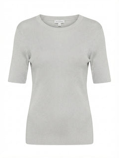 Witchery Silver Metallic Ribbed Knit Short Sleeve Top Size S - Image 1