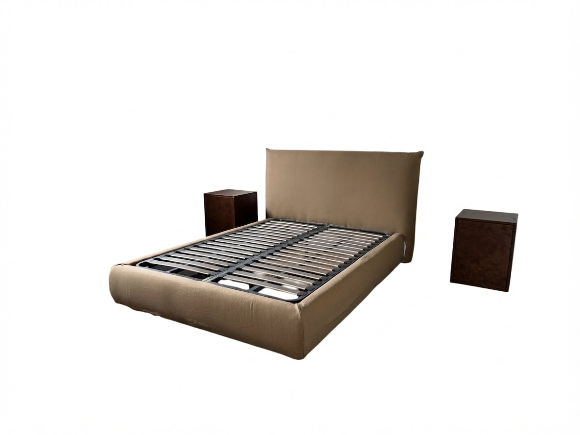 King Living Jasper Queen Bed Frame Beige Upholstered - Image 1