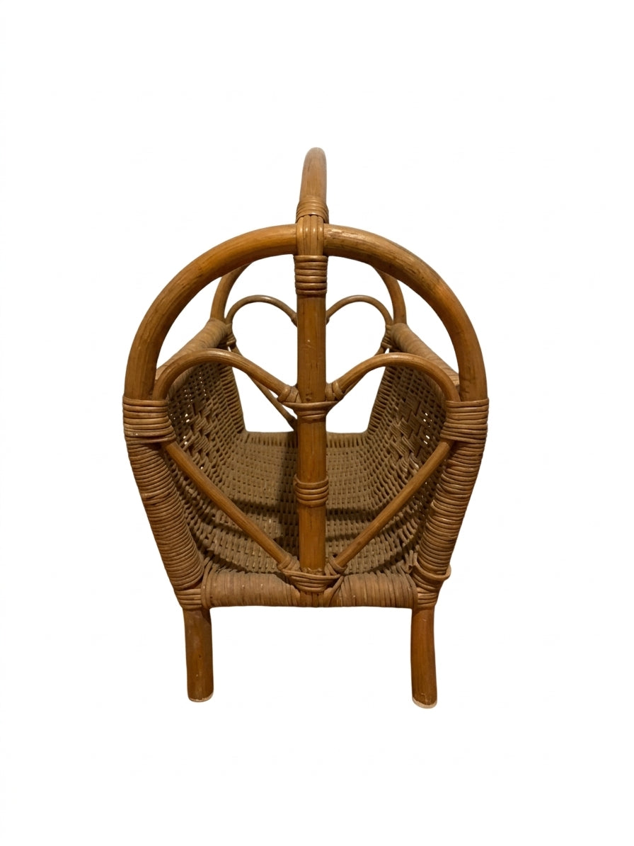 Vintage Rattan Wicker Magazine Rack Heart Design Brown - Image 1