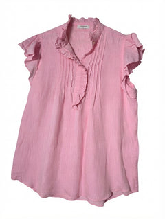 Alessandra Linen Ruffle Detail Blouse Pink Size S - Image 1