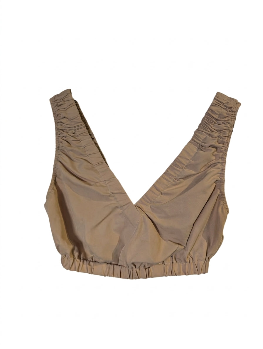 Glassons Ruched V-Neck Crop Top Tan Women's - Image 1