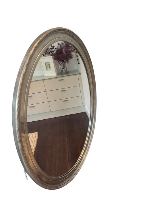 Coco Republic Oval Wall Mirror - Aged Silver Beaded Frame - Image 2