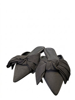H&M Satin Bow Pointed Mules Black EU 38 - Image 1