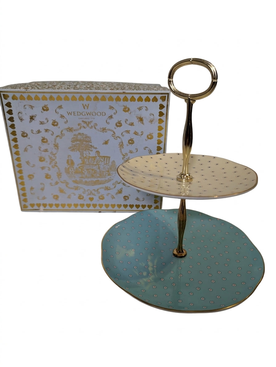 Wedgwood Harlequin Collection Polka Dot 2-Tier Cake Stand Bone China - Image 1