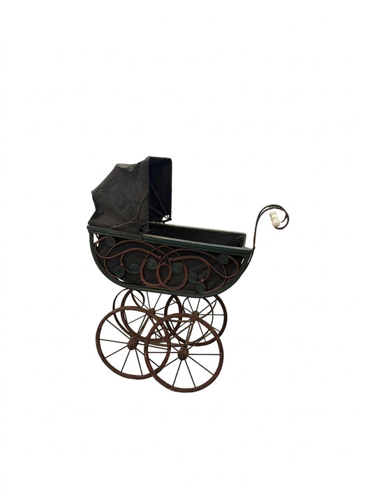Vintage Wrought Iron Doll Pram Decorative Antique Style Carriage - Image 1